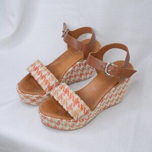 Ron White Houndstooth Tweed Woven Platform Wedge Sandals Sz 9